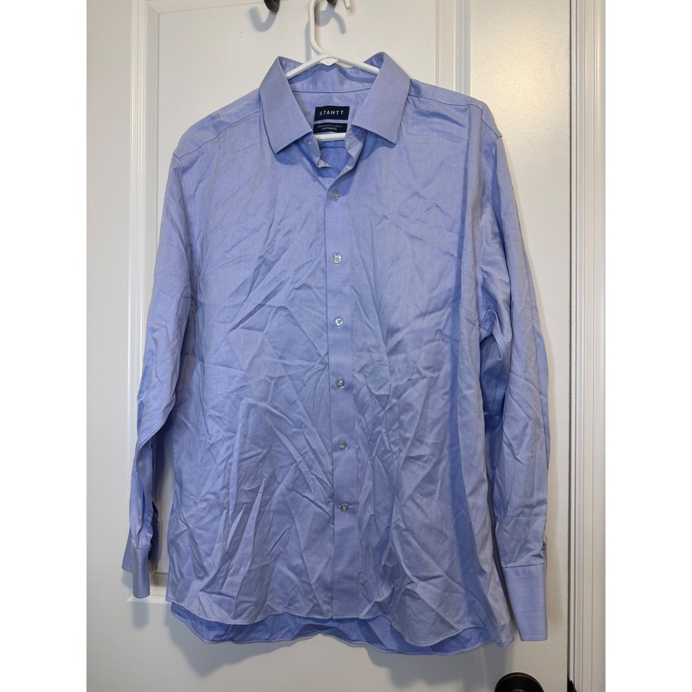 Stantt Dress Shirt Mens XL Bond Light Blue  Wrinkle Resistant Twill Office
